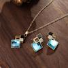 Korean Geometric Square Jewelry Set: S925 Silver Needle Minimalist Earrings & Necklace with Inlaid Diamonds