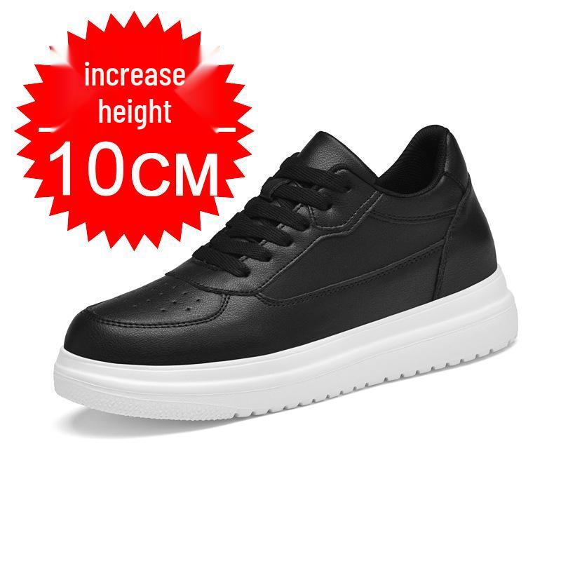 Men's Breathable Skate Sneakers - 10cm Invisible Lift, Thick Sole, White Casual Shoes