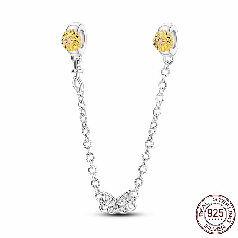 Stříbrný Křišťálový Pavé Bezpečnostní Řetízek Pevný Klip Pramen Přívěsek Vhodný pro Ženy Náramek Stříbrné Šperky Párty Narozeninový Dárek