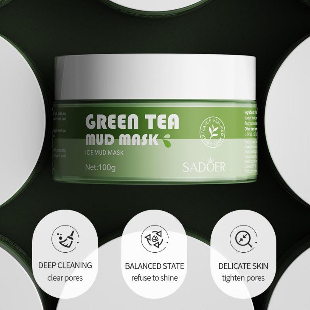 100g Green Tea Cleansing Mask, Hydrating Anti-acne Mud Mask, Exfoliating Acne, Natural Nourishing Ingredients