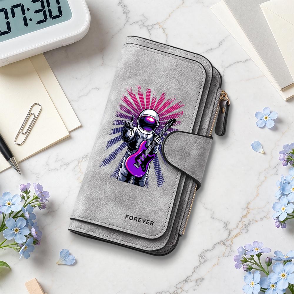Cool Astronaut Printed Long Wallet Fashion PU Leather Multi Card Slot Purse
