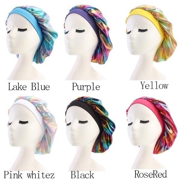 Women Laser High Elasticity Wide Side Sleeping Cap Perm Hat Chemotherapy Cap Bath Caps Shower Hat