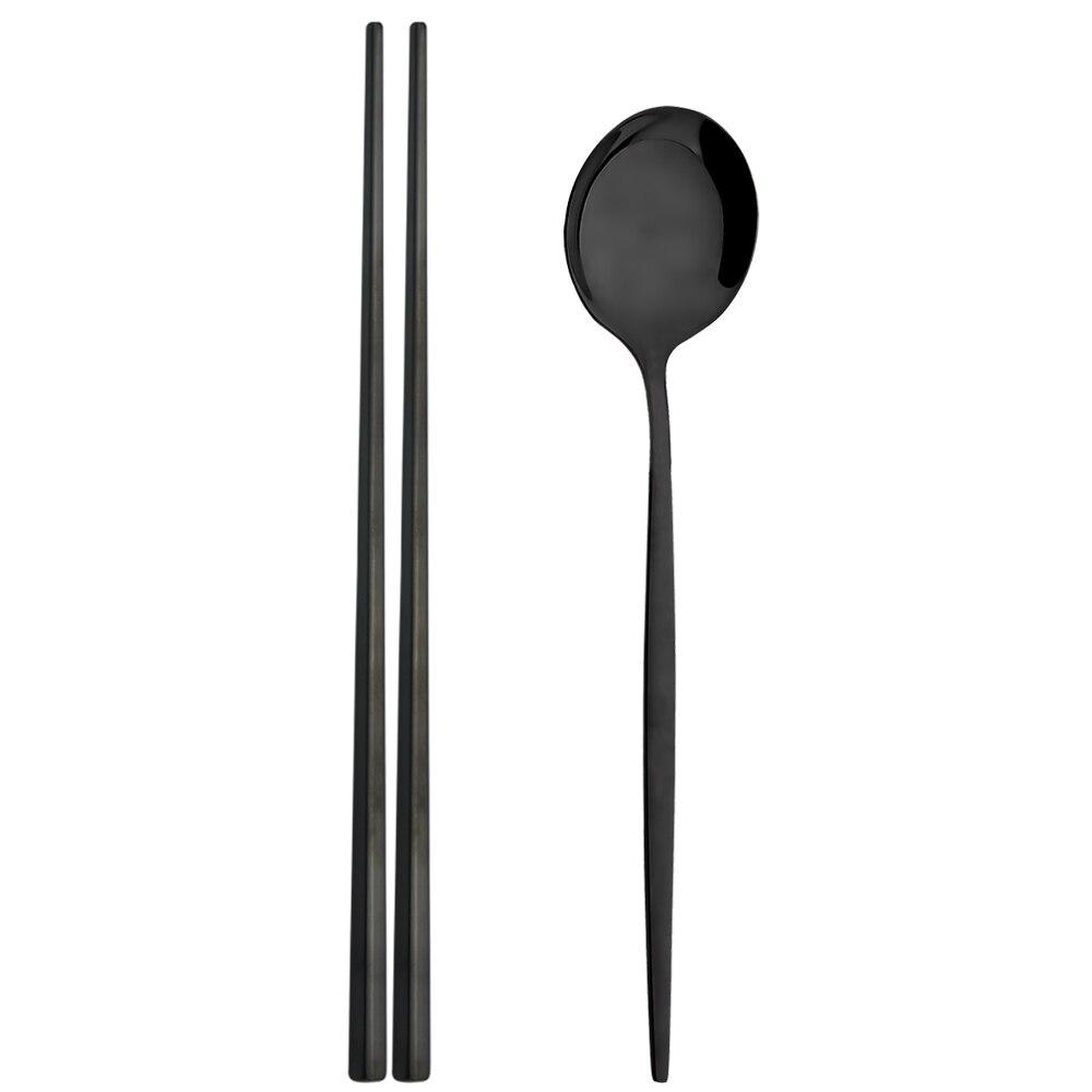 Gold 2Pcs Stainless Steel Tableware Set Mirror Dinner Spoon 304 Chopsticks Cutlery Set Lunch Dinner Set Portable Travel Dinnerware