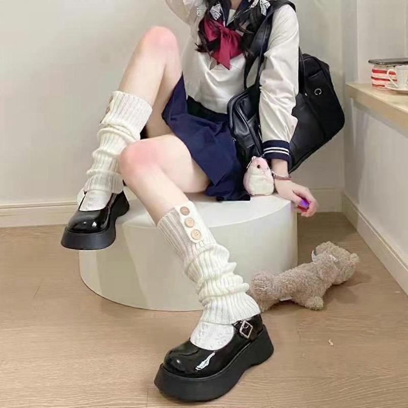 Thigh High Socks for Women Cable Knit Over the Knee Boot Socks, Long Warm Leg Warmers Winter Three Button Warm Sock Boot Covers White