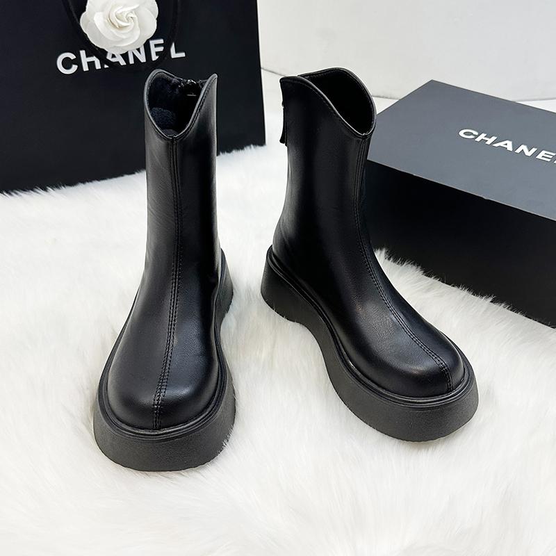 

Модные женские короткие ботинки на толстой подошве 2024 года, повседневная обувь на молнии сзади для отдыха на открытом воздухе, женские короткие ботинки, новый стиль 35