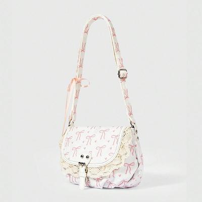 Lace Trim Round Dot Clutch Bag with Shoulder Strap for Cross-body Carrying
