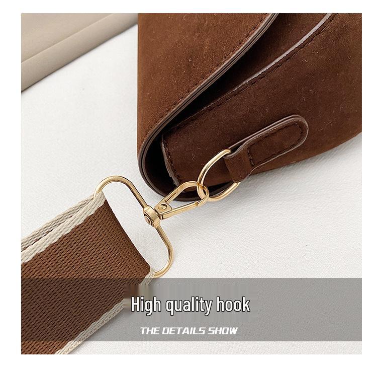 Korean Style Women's Wide Strap Crossbody Saddle Bag - Retro Chic