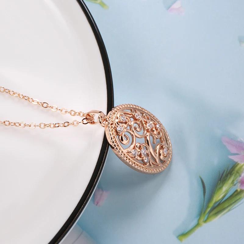 Vintage Hollow Flower Pendant Necklace For Women  Rose Gold Color Natural Zircon Accessories Party Daily Fine Jewelry