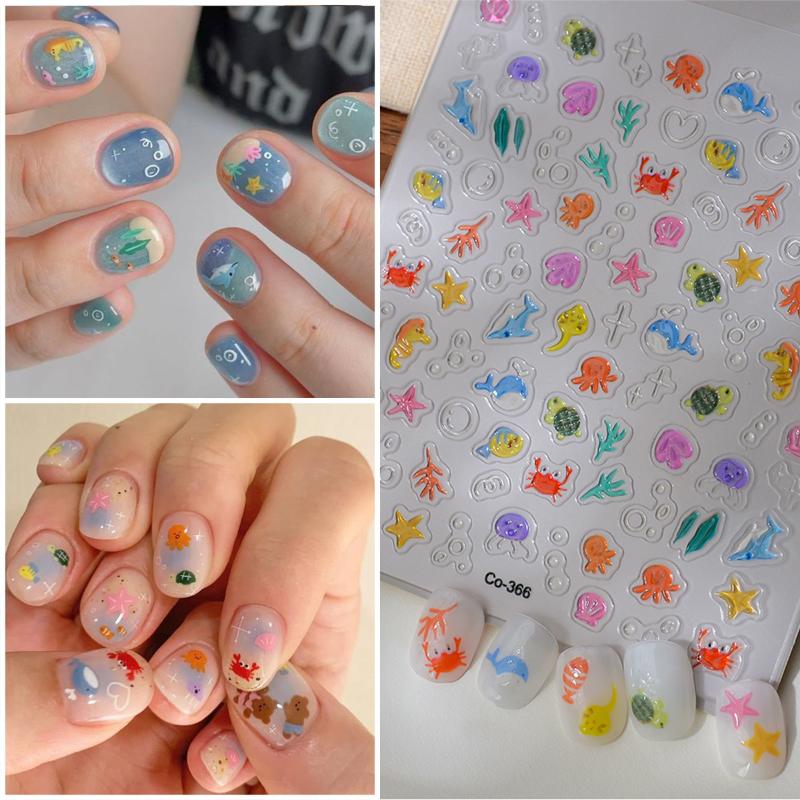 Cartoon Ocean Beach Nail Art Stickers Shell Starfish Conch Clams Starfish Summer Manicure Decals Beach Theme Nail Charm