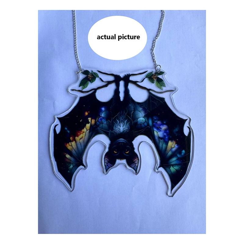 Good-Halloween Bat Stained Glass Suncatcher Window Hanging Acrylic Wall Art Suncatcher Decoration Ghosts Festival Colorful