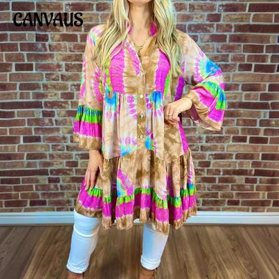 Vestido estampado de primavera y otoño para mujer, holgado, casual, a la moda, tallas grandes