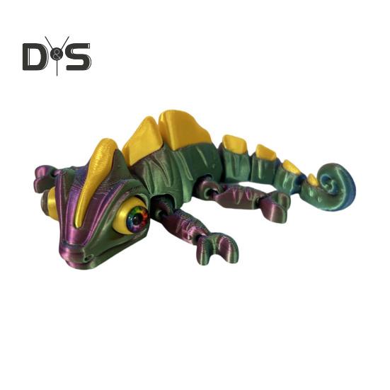 3D Printed Chameleon Figurine Movable Eyes Mini Lizard Figure Articulated Animal Model Toy Home Office Bookshelf Desktop Decoration Ornament