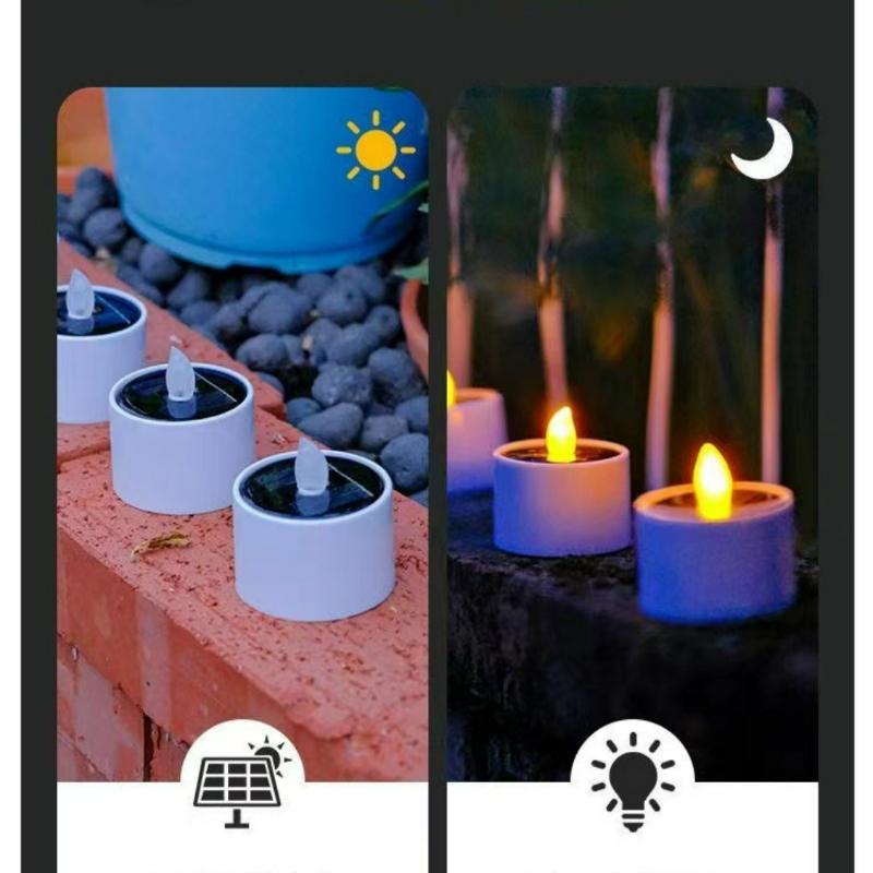 6Pcs Solar LED Candle Lamp Outdoor Waterproof Night Lights Garden Decoration Balcony Decor Halloween Candle Lamp Garden Lights