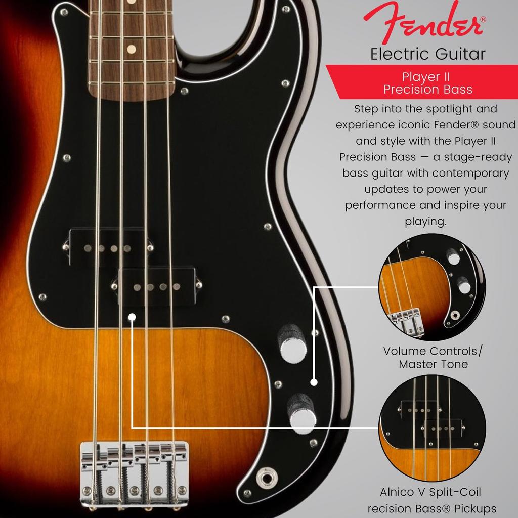 Fender Fender Electric Bass Player II Precision Rosewood Sunburst Soft Case Included Bass®, Fingerboard, 3-Color