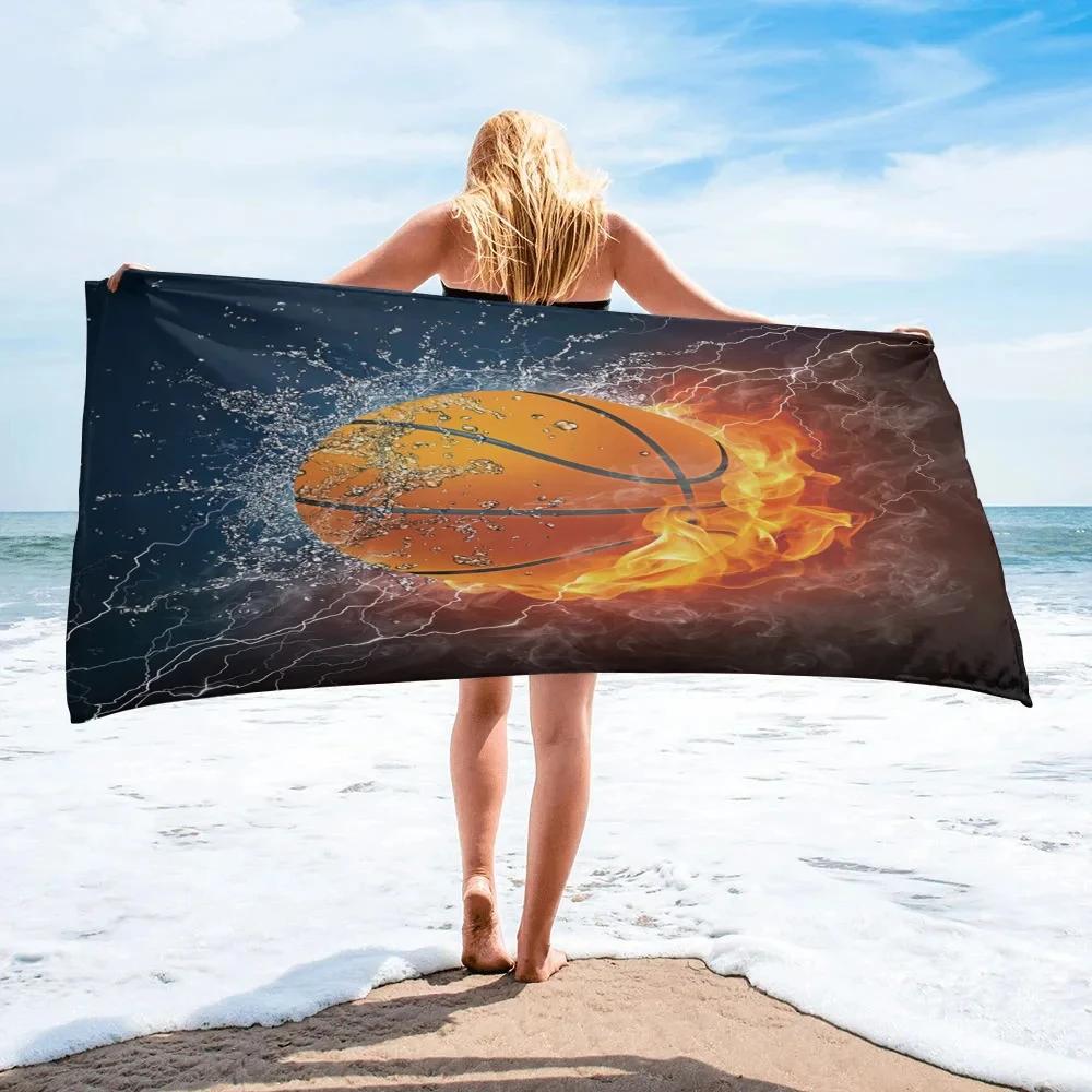 Basketball Beach Towels Microfiber Absorbent Bath Towel Outdoor Travel Sport Beach Towel for Adult Kids Quick Dry Swimming Cover