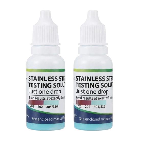 1/2 Pezzi 15ML Liquido di Test in Acciaio Inossidabile, Gocce Identificative Acciaio Inossidabile 200-304, Soluzione di Analisi per Tavola di Test Metalli per Laboratorio Cucina