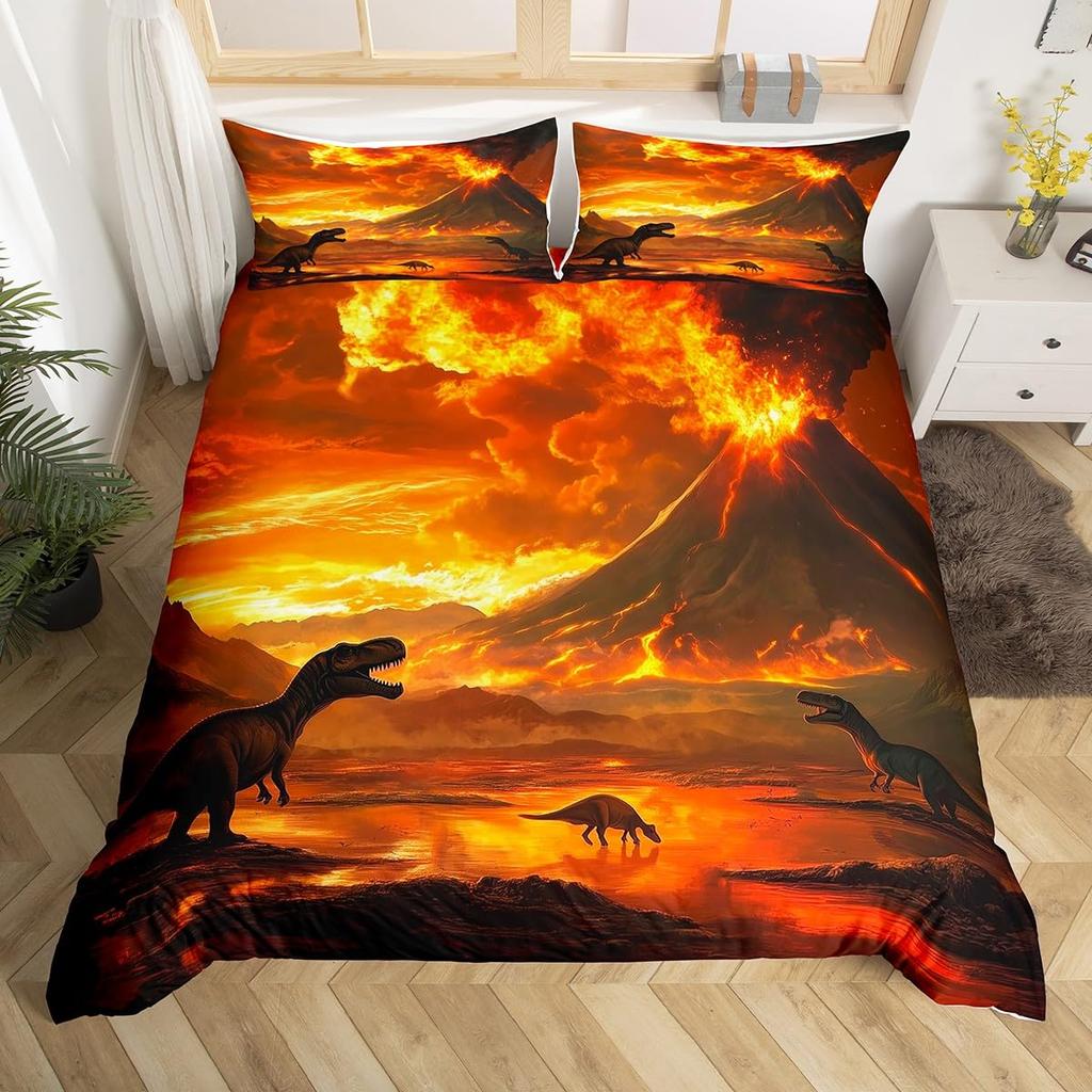Volcano Duvet Cover Set Volcanic Eruption Pattern Bedding Set Fire Mountain Comforter Cover Boys Girls Women Men Bedroom Decor