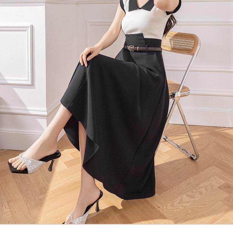 Elegant High Waist A Line Skirt Women Midi Flared Skirt Office Long Skirts Slim