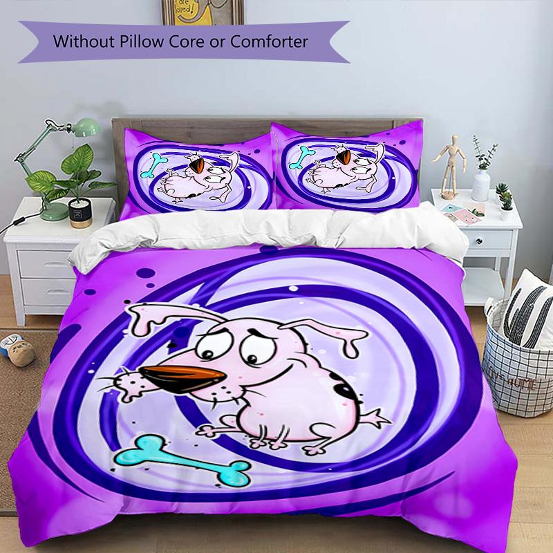 3pcs Courage the Cowardly Dog Pattern Bedding Set Duvet Cover Set Includes Duvet Cover &pillowcases, Perfect All Season Bedroom Decoration & Gift