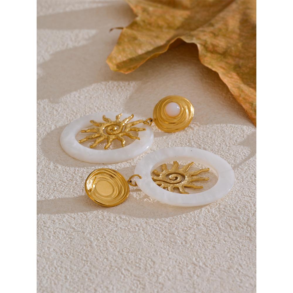 Eetit Gorący Styl Metalowe Słońce Okrągłe Akrylowe Wiszące Kolczyki Modne Stal Nierdzewna Amulet Codzienna Biżuteria Akcesoria do Uszu