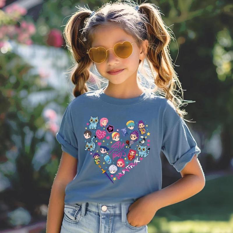 2026 Heet Huntrix Kpop Liefdespatroon T-shirt voor Jongens Meisjes Fans Cadeau Zomer Ronde Hals Korte Mouw T-shirts Mode Kinder T-shirt