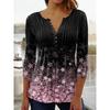 Spring and Summer Women's Blouse Fashion New Women's Floral Print V-neck Short-sleeved Pleated Buttons T-shirt