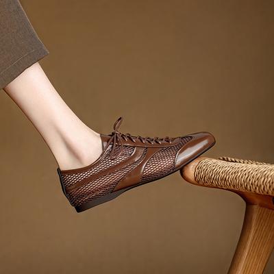 Fashion 2025 New Autumn Genuine Leather Woman Shoes Square Toe Women Flats Lace Up Loafers Flat with Flat Ladies Shoes