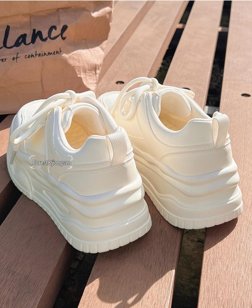 Women's White Versatile Thick-Soled Sneakers - Summer Shoes Match Skirt & Wide-Leg Pants, Style XY-A622.