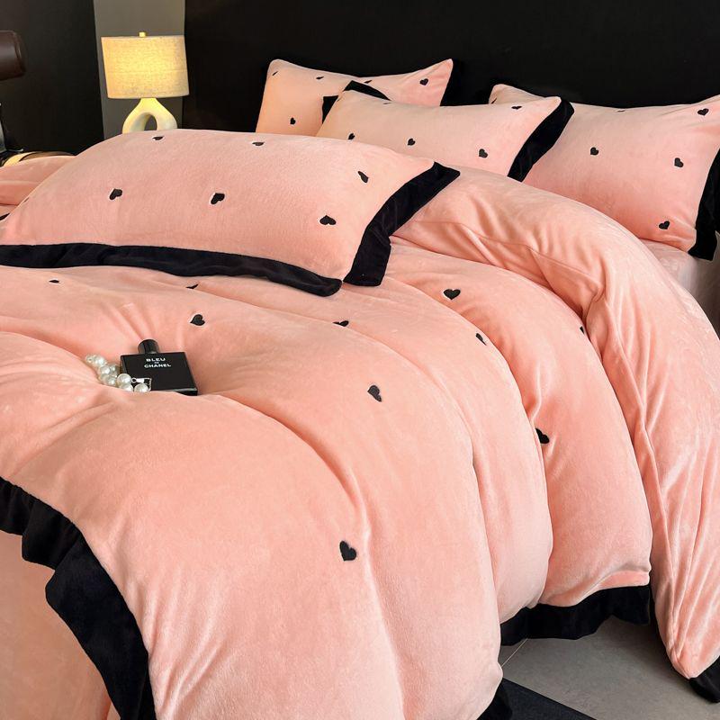 Verdicktes Samt Besticktes Baby Bettwäsche Set - Milchsamt Bettlaken, Bettbezug und Flanell Korallenfleece