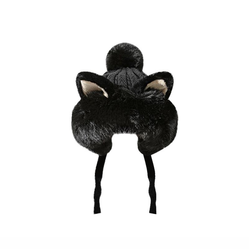 Autumn and winter warm fox ears plush hat female bear cute plush pullover hat wool knitted hat