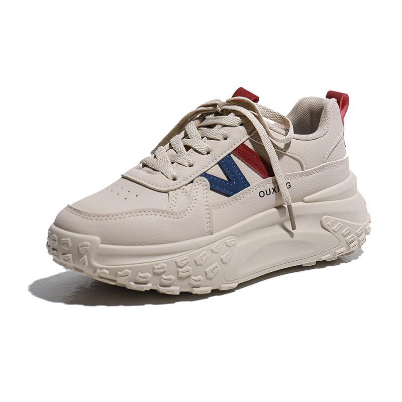 Leather Low-top Dad Shoes Women's Autumn New Platform-soled Student Sports Shoes Heightening Casual Shoes