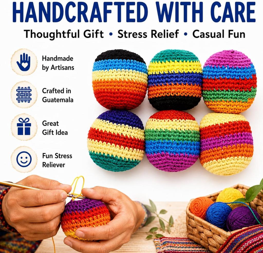 Handmade Knitted Hacky Sack, Upgraded Crochet Footbag Juggling Balls, Geometric Pattern for Adults Beginners