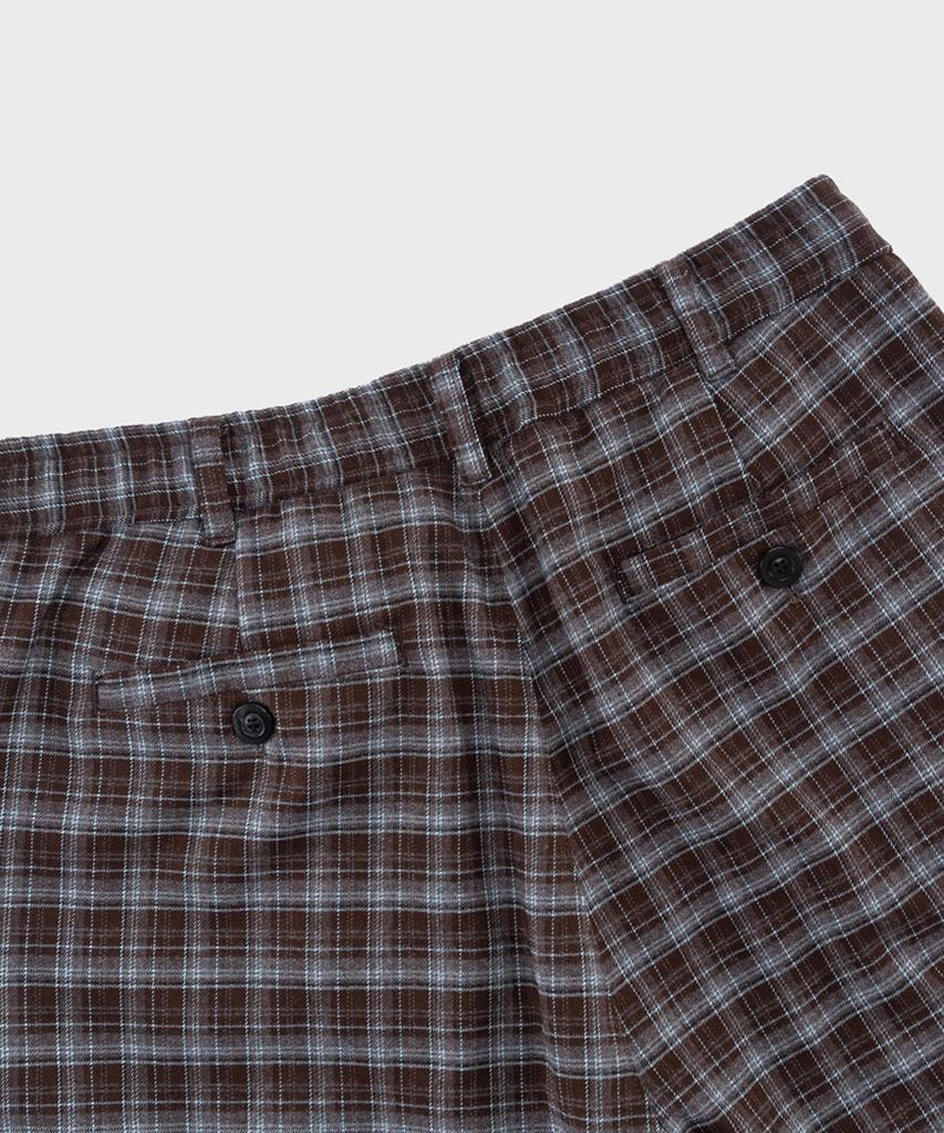 PREF Brown Tratan Check Elastic Waist Trouser