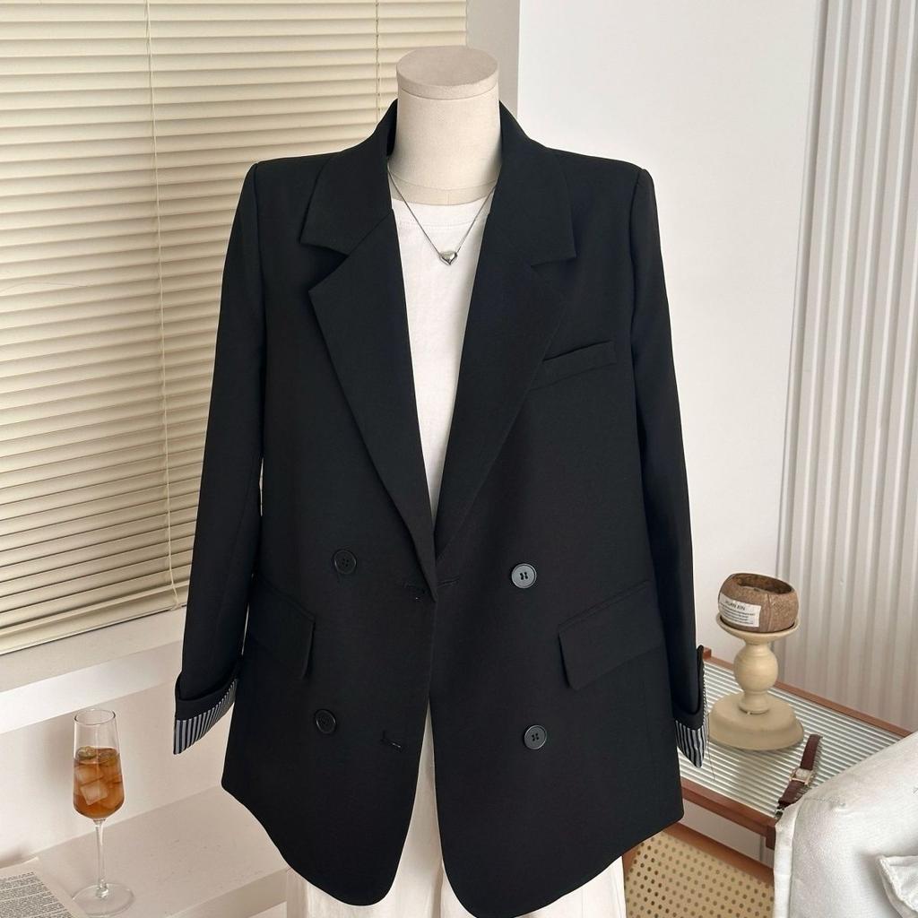 Dámské elegantní sako Korejský styl Volný střih Ležérní blejzr Design s prošívanými manžetami Novinka