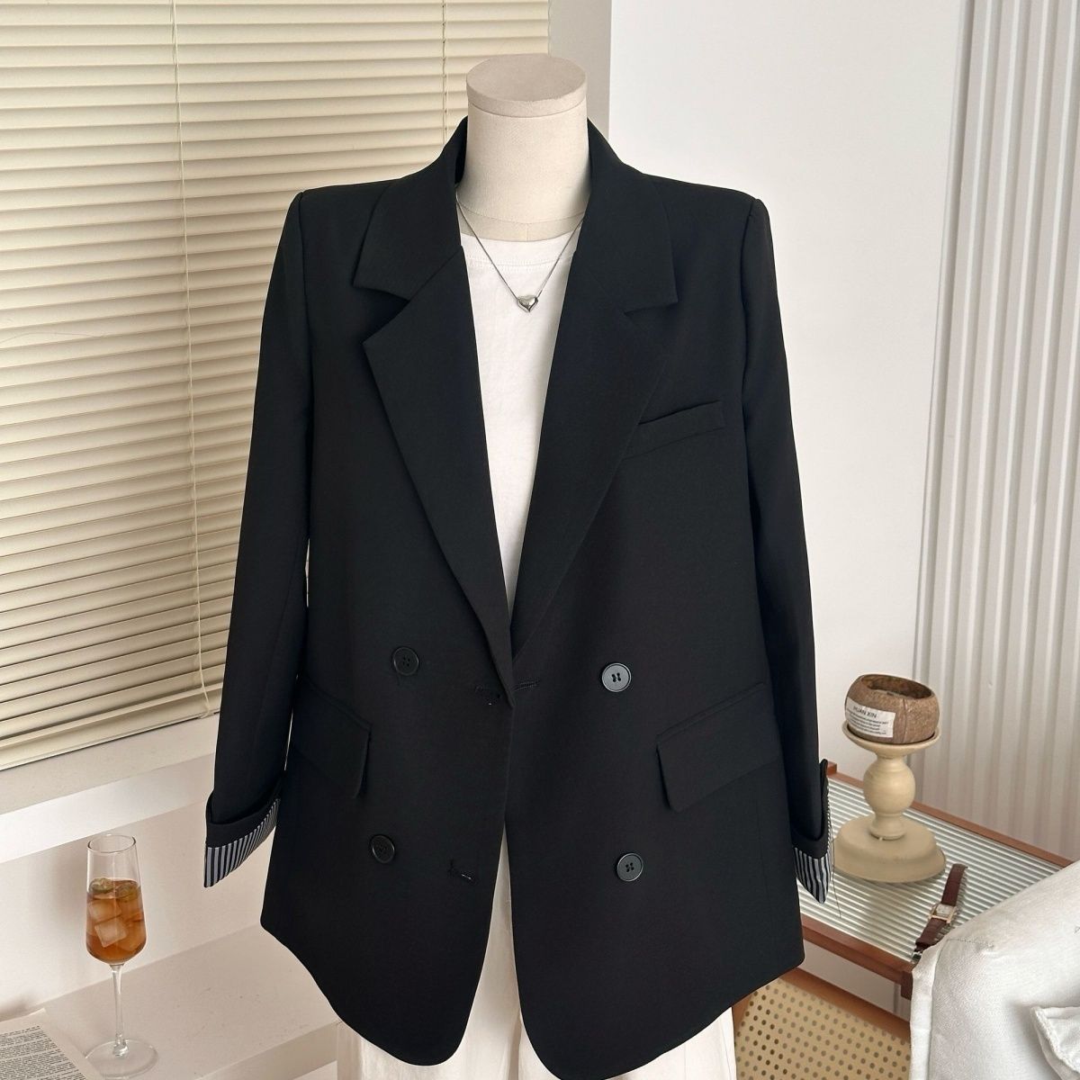 

Женский элегантный пиджак в корейском стиле, свободного кроя, повседневный блейзер, дизайн с отделкой манжет, новинка XL чёрный