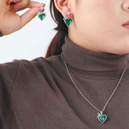 1 Set Love Heart Jewelry Rhinestone Faux Gem Heart Necklace And Earrings Women Heart Pendant Jewelry Set for Wedding Valentine's Day Gift