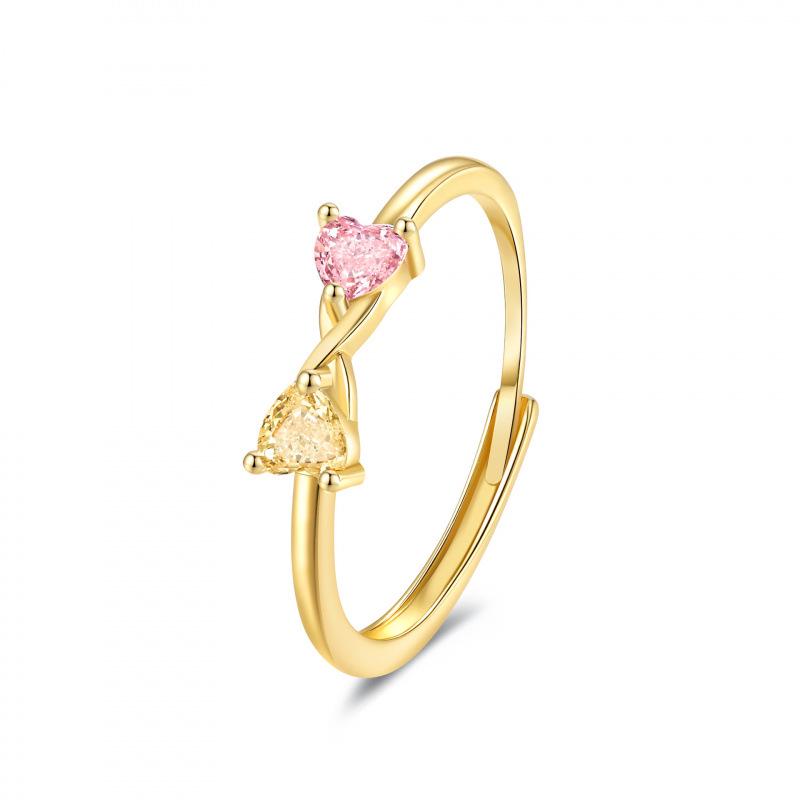 European-American Style Personalized Double Heart Ring with Birthstone Choice (1-12 Months), Inlaid Zirconia