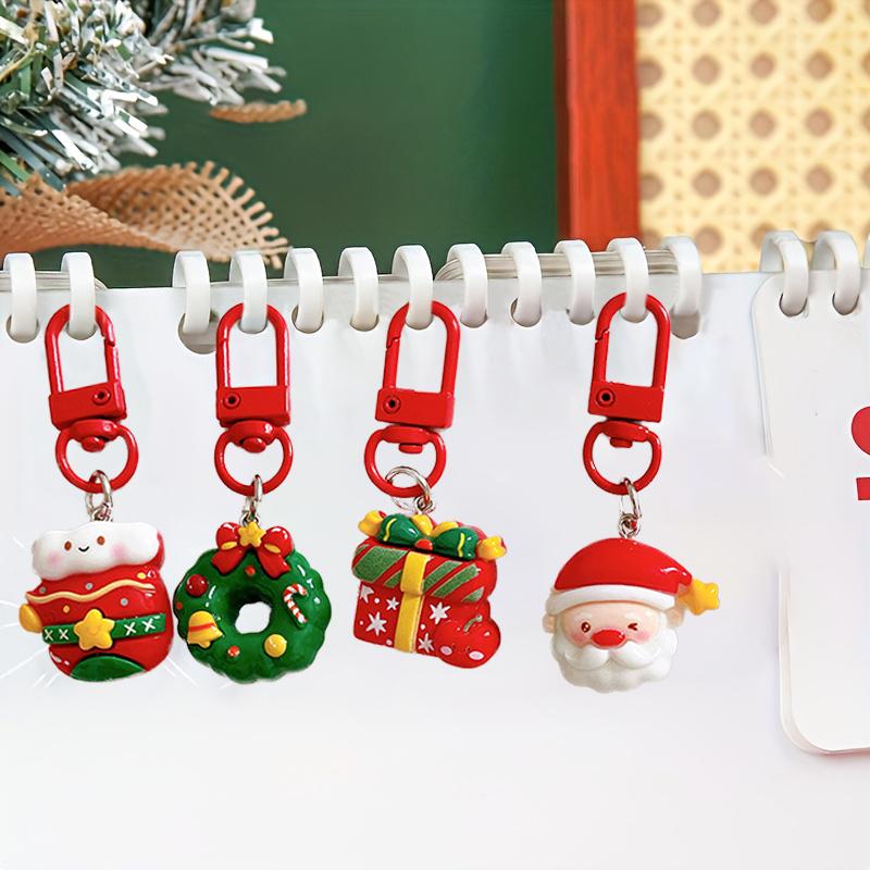 1PC Cartoon Shape Xmas Key Rings For Friends Key Holders Holiday Bag Pendants Part Resin Gifts Multiple Options Available