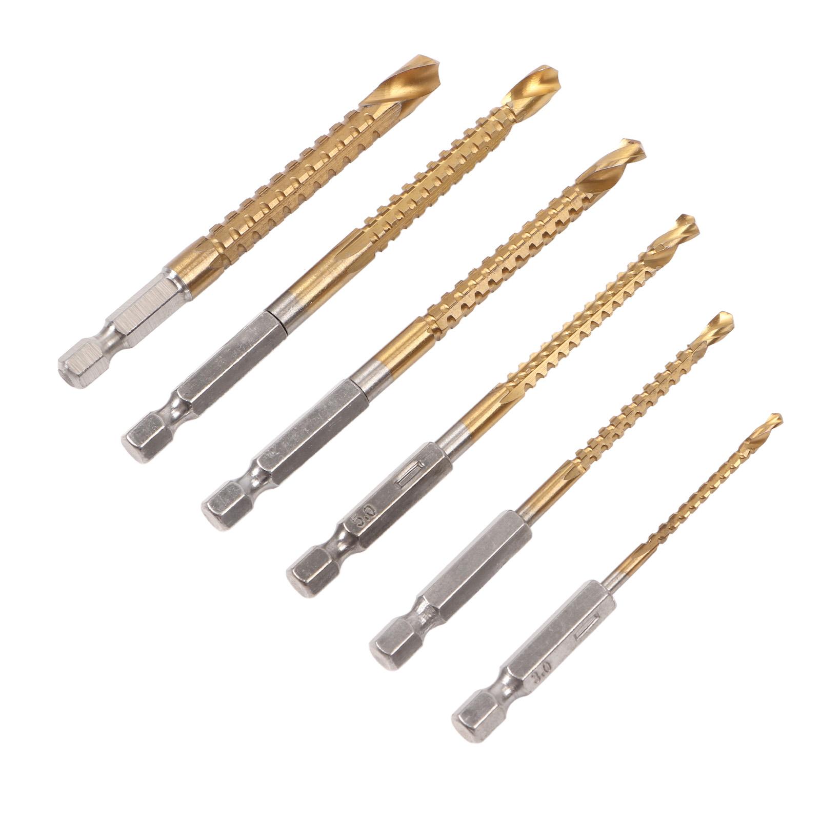 

6PCS Serrated Drill Bit Set Straight Hex Shank Twist Woodworking Serrated Drill Bit Set with