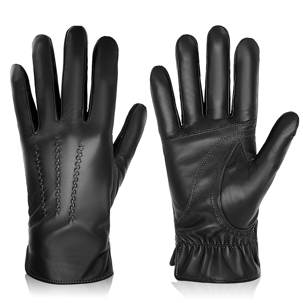 Gants en Cuir Véritable Peau de Mouton Hommes Femmes Hiver Chaud Doublure Cachemire Écran Tactile Gants de Sport pour Course à Pied Vélo Ski Conduite