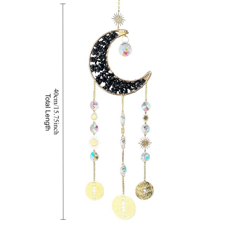 1pcs Moon & Star Crystal Wind Chime Modern Minimalist Hanging Suncatcher Garden & Home Decor Pendant чёрный