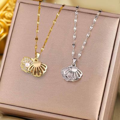 New Style Zircon-studded Hollow Shell Pendant Necklace Fashion Temperament Chain Clavicle Chain Necklace