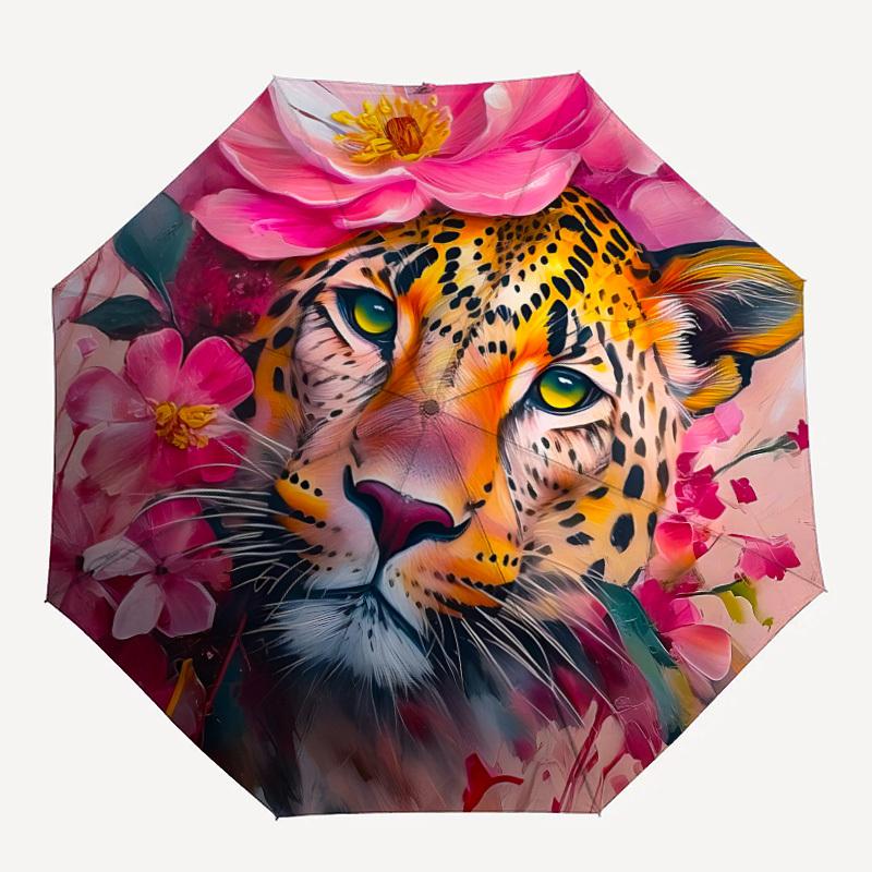 

1PC Leopard Floral Print Automatic Open/close, All-Season Portable Folding Umbrella for Women & Men yy250919194