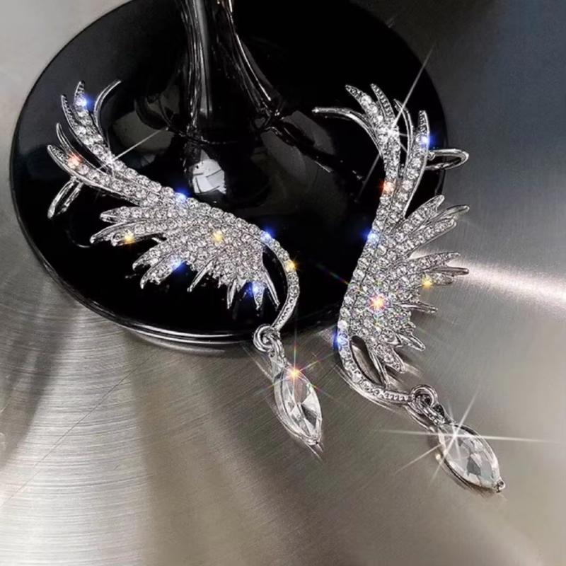 Simple Alloy Long Wing Stud Temperament Feather Earrings Silver Wings Shape Elf Ear Cuff Earrings Jewelry Accessories Gifts