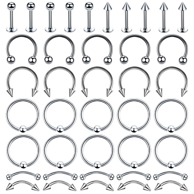 

40Pcs/lot Stainless Steel Ear Piercings Helix Piercings Eyebrow Lip Labret Rings Earring Tragus Barbell Piercings Body Zircon Labret, Lip Piercing Zircon&Ears