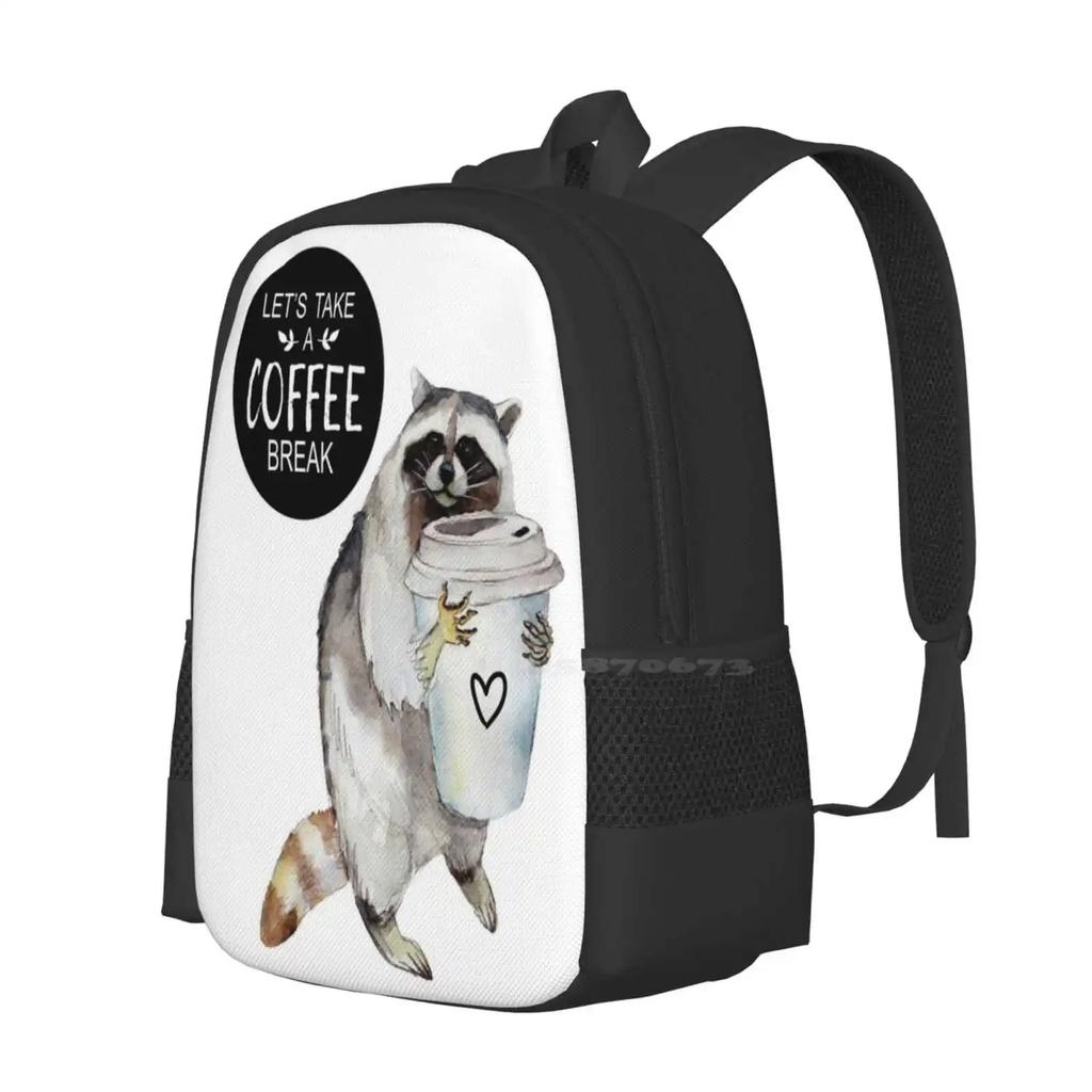 Watercolor Raccoon Coffee Lover Teen College Student Backpack Pattern Design Bags Watercolor Animals Coffee Lover Coffee Art
