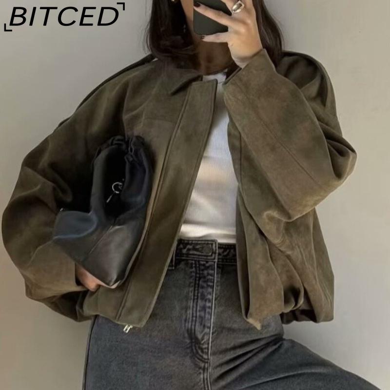 BITCED Women's Pre-Spring Fashion Suede-Effect Pilot Jacket
