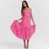 Summer Women Sleeveless Halter Square Neck Pleated Print Ankle Length Dress