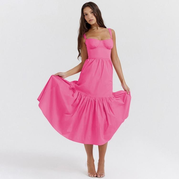 Summer Women Sleeveless Halter Square Neck Pleated Print Ankle Length Dress