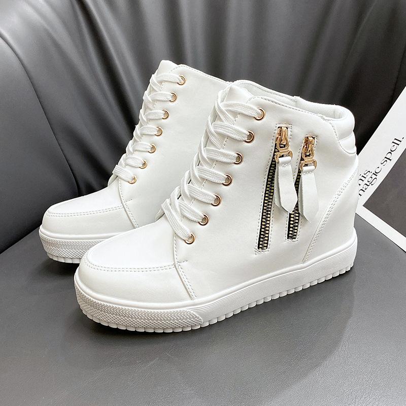 2025 spring new thick-soled inner height increase white shoes women's fashion side zipper small casual shoes foreign trade women's shoes